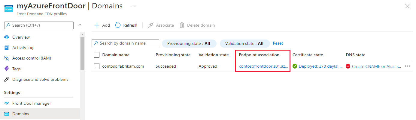 Screenshot of the Endpoint association link.