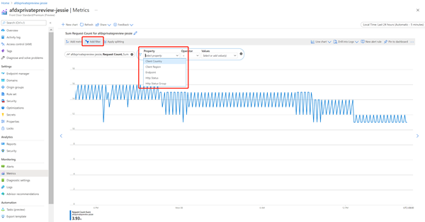 Screenshot of adding filters to metrics.