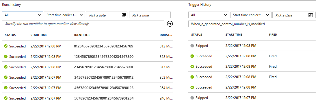 Control number table