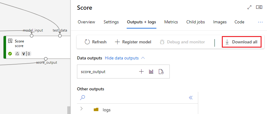 Screenshot showing how to download outputs from a pipeline component.