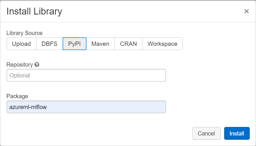 Screenshot showing Azure DB install mlflow library.