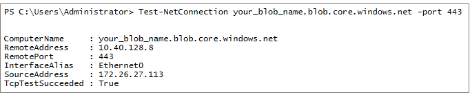 Screenshot of storage private endpoint connectivity.