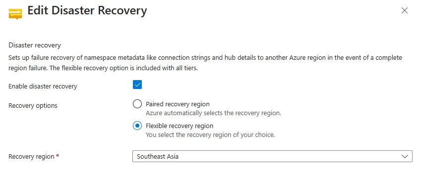 Screenshot of edit recovery options screen.