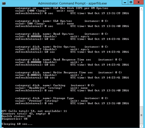 Output of health check by executing azperflib.exe, which indicates that no problems exist