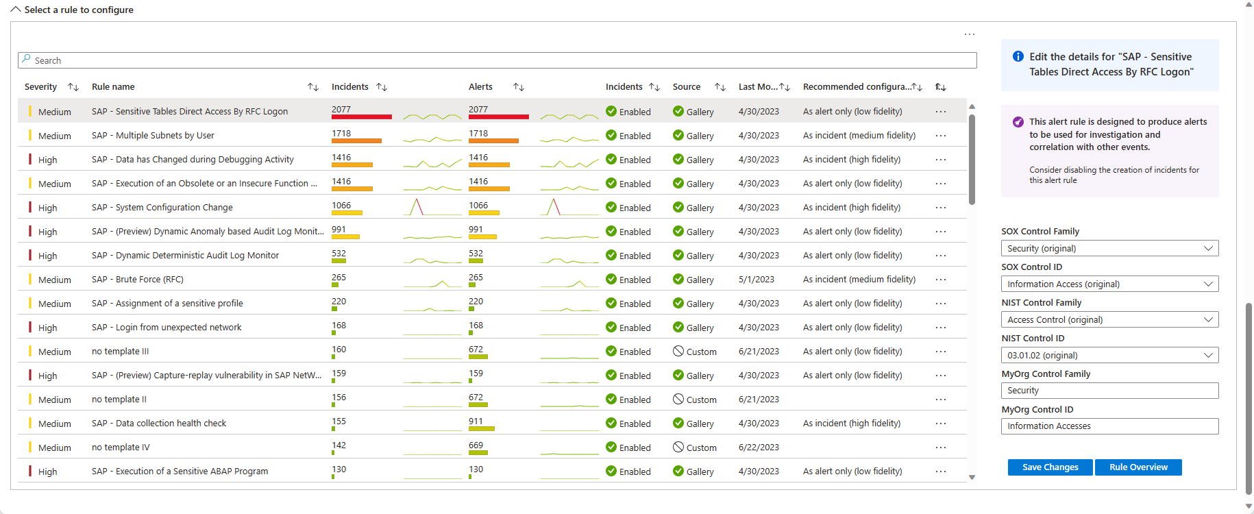 Screenshot of selecting a rule to configure.