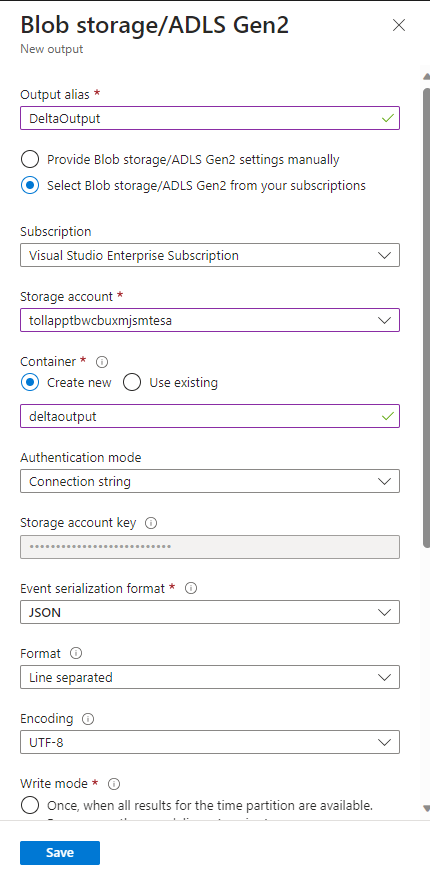 Screenshot that shows configuration of the output.