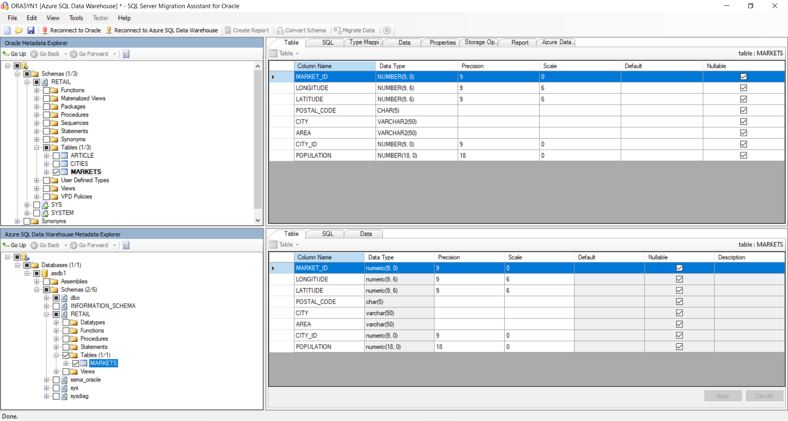 Screenshot showing how SQL Server Migration Assistant for Oracle can automate many parts of the migration process.