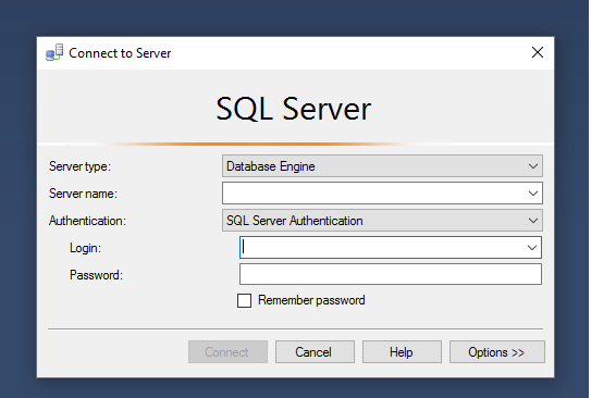 Screenshot that shows the Connect to Server dialog box.