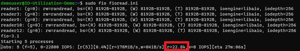 Screenshot of f i o output showing r=22.8k highlighted.