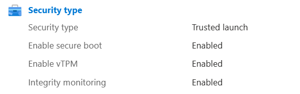 Screenshot that shows the Trusted Launch properties of the VM.
