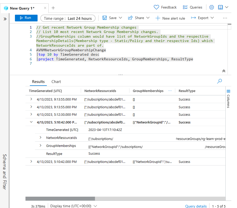 Screenshot of the event log details from the defined query.