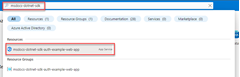 A screenshot showing how to use the top search bar in the Azure portal to locate and navigate to an Azure resource.