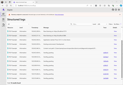 Logs in standalone dashboard