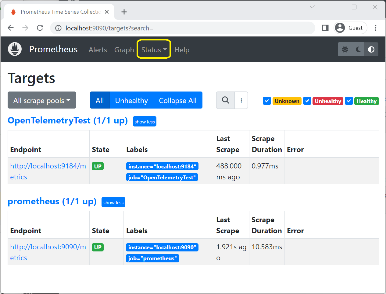 Prometheus status