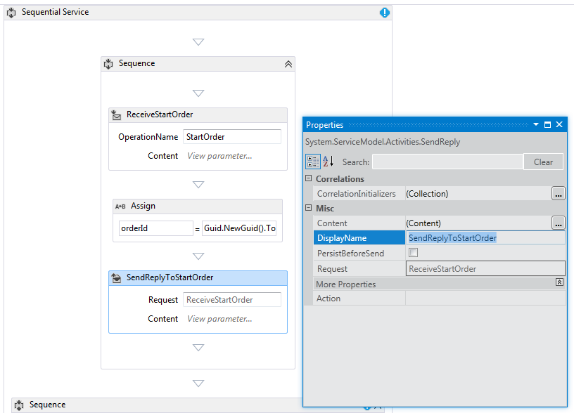 Setting the properties of the SendReply activity