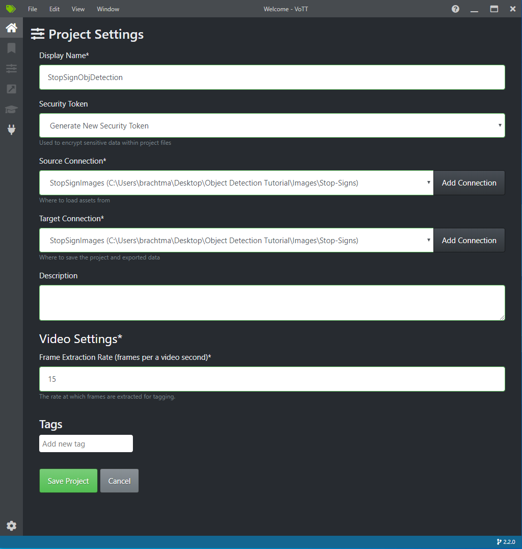 VoTT Project Settings Dialog