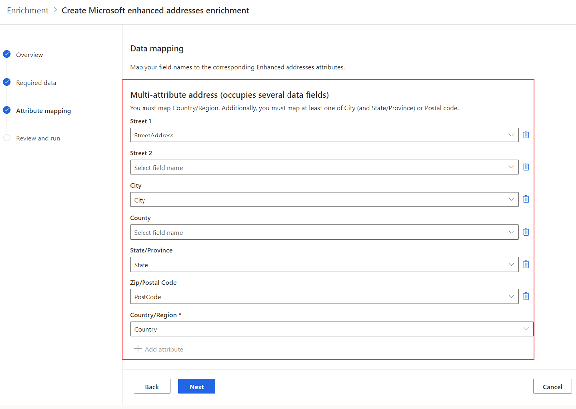 Enhanced address field-mapping page.