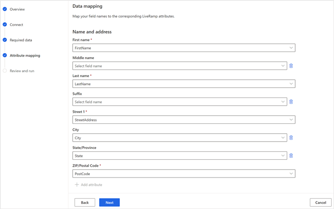 Data mapping options for the LiveRamp enrichment.