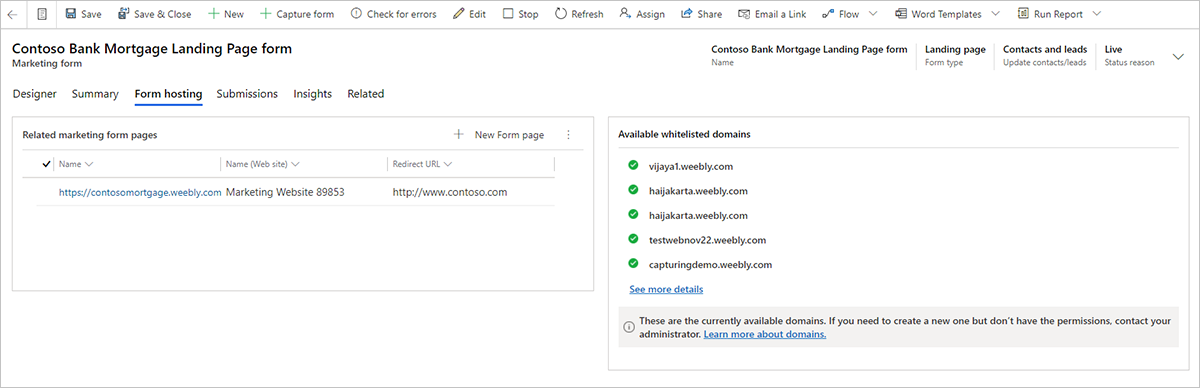 The form hosting tab.