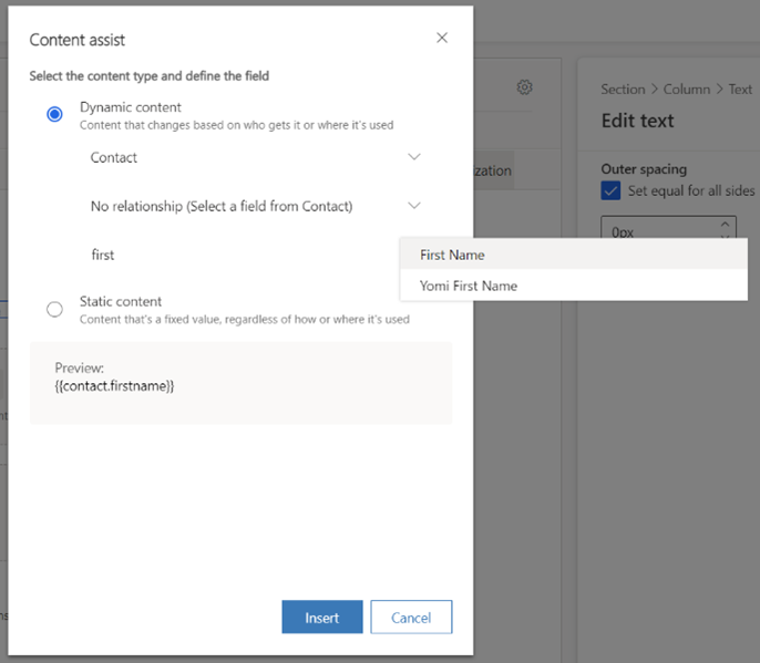 Personalization select field from Contact.