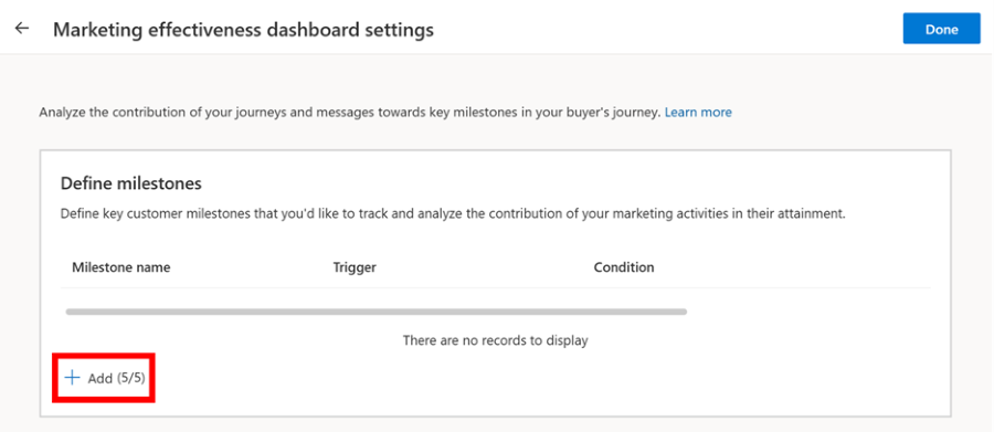 Define milestones using analytics dashboard settings