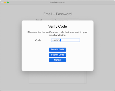 Screenshot of user prompt to enter one-time passcode (OTP) in macOS app.