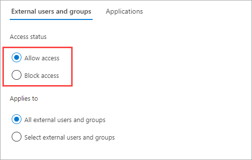 Screenshot showing inbound access status for b2b direct connect users