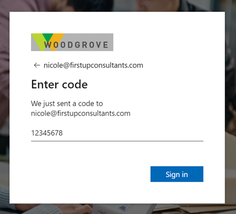 Screenshot showing the Enter code page.