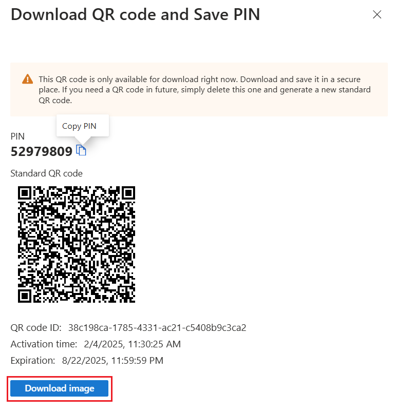 Screenshot that shows how to download the QR code image for a user.