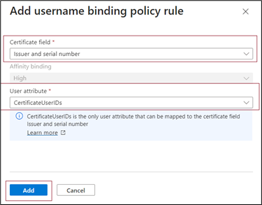 Screenshot of how to add Issuer and Serial Number.