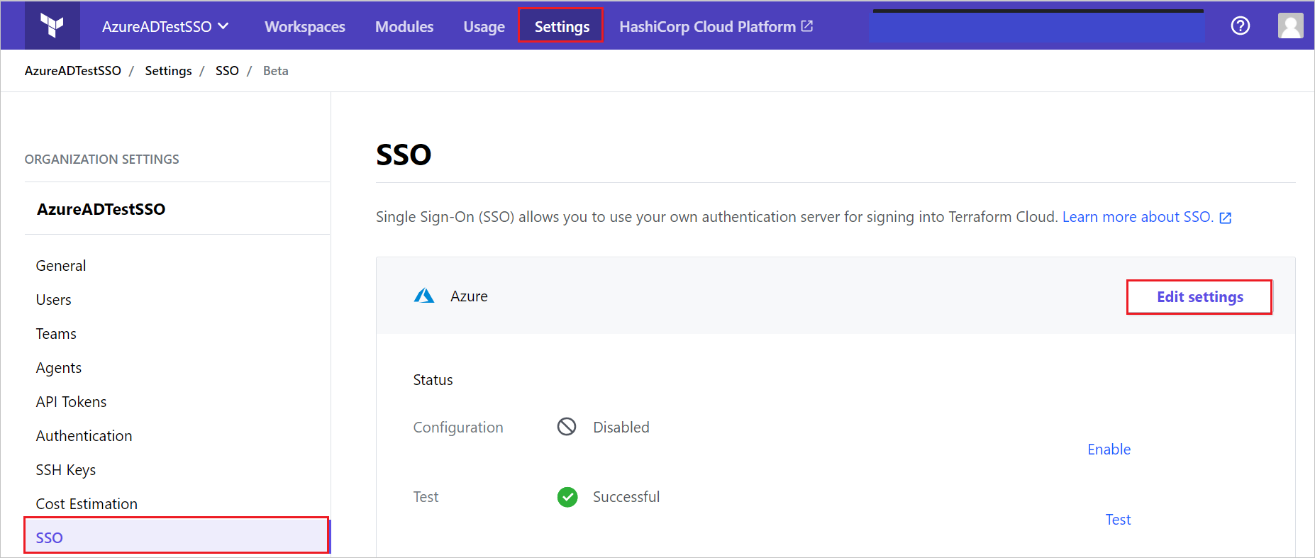 Terraform Cloud settings