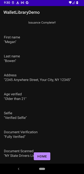Screenshot of Issuance Complete on Android.