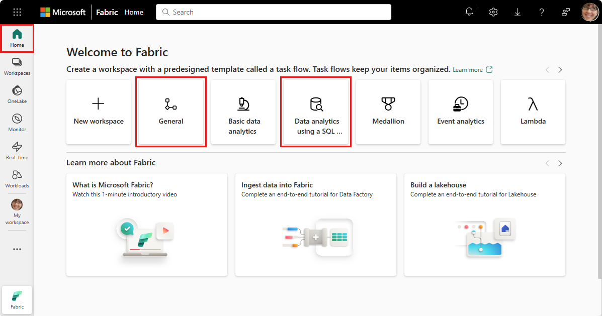 Screenshot showing where to select Spark job definition on the Create Hub.