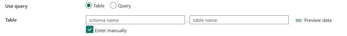 Screenshot showing Use query - Table.