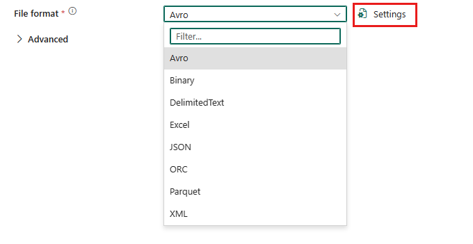 Screenshot showing file format settings.