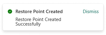 Screenshot from the Fabric portal of a Success notification for restore point creation.