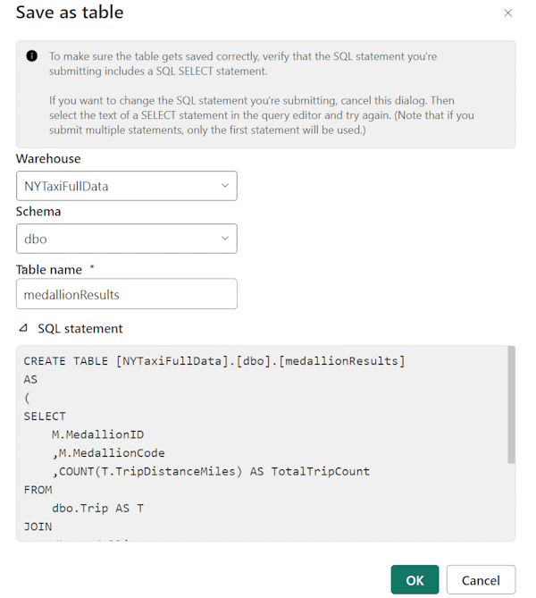 Screenshot showing how to use Save as table menu.