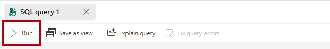 Screenshot of the Run option on the query editor ribbon.