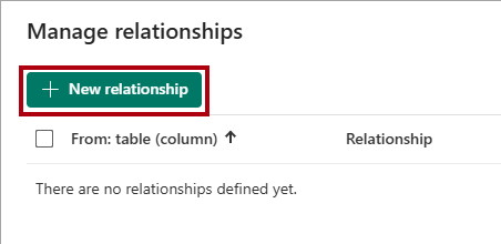 Screenshot of the New relationship window, highlighting the + New relationship button.