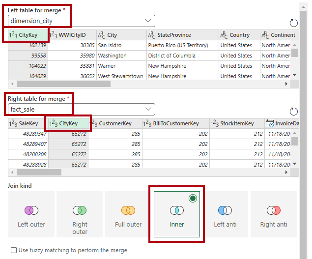 Screenshot of the Merge dialog, highlighting the settings.