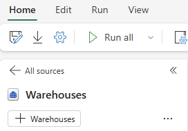 Screenshot shows adding a Warehouse to the Data Sources.