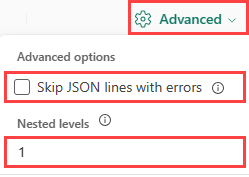 Screenshot of advanced JSON options.