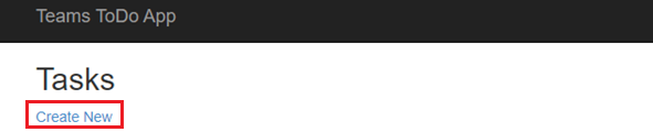 Screenshot of Teams ToDo App with Create New option highlighted in red.