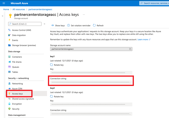 Azure storage key.