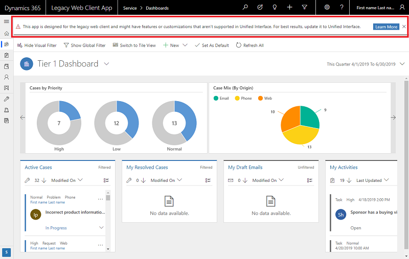 Message: using apps designed for legacy web client.