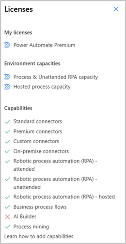 Screenshot of how to view your licenses.