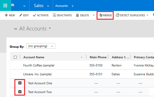 Select and merge accounts.