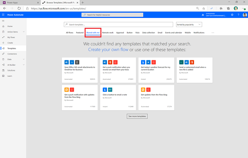 Shared with me flow templates.
