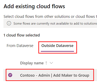 Screenshot showing selecting the flow to import