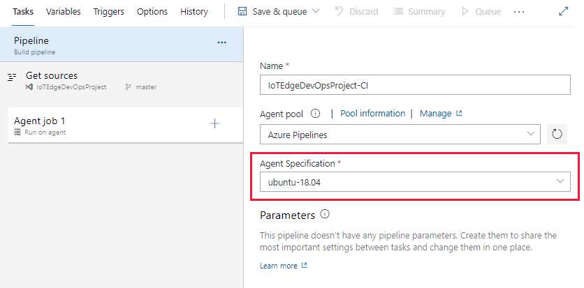 Configure build agent specification.